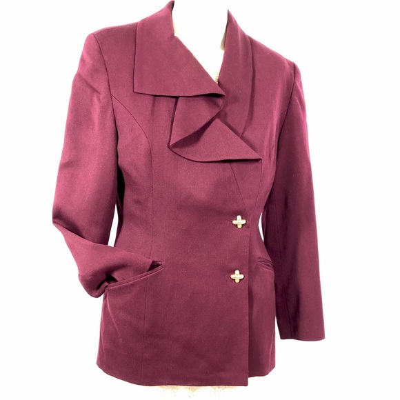 Pure New wool blazer holiday suit coat ruffled lapel gold metal buttons size 38 - Picture 1 of 9